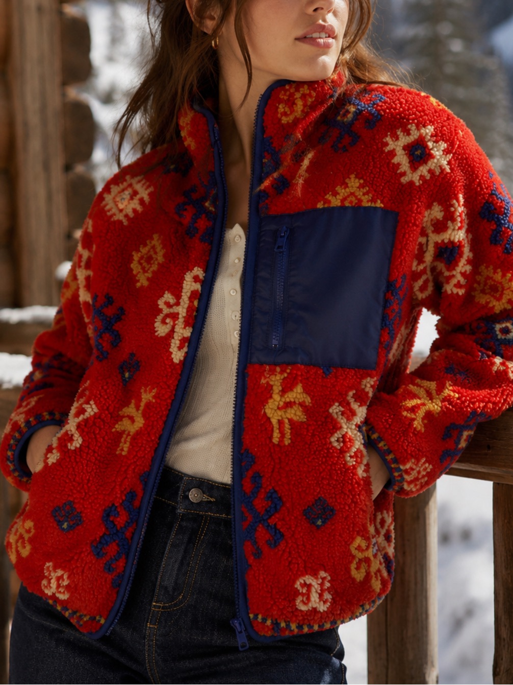 Mother The Heat Lamp Zip Up Fleece Jacket In Sing For Your Supper